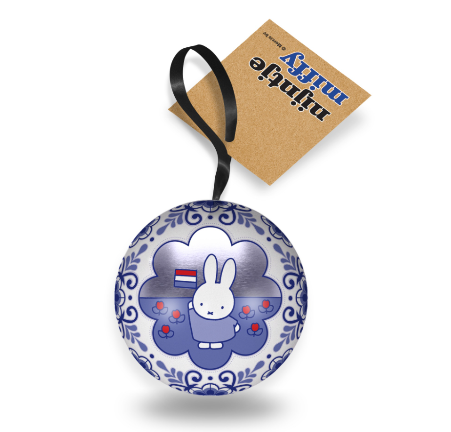 Miffy Christmas Tin Ball Ornament Delft Blue