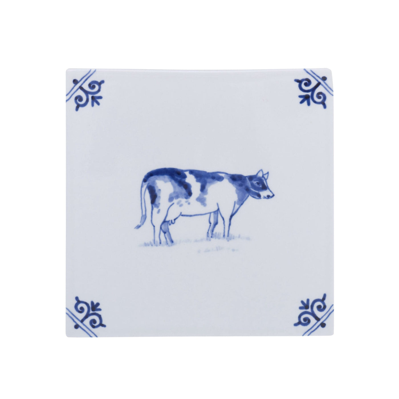 Delft Blue Tile Farm Cow Hand-Painted by Royal Delft