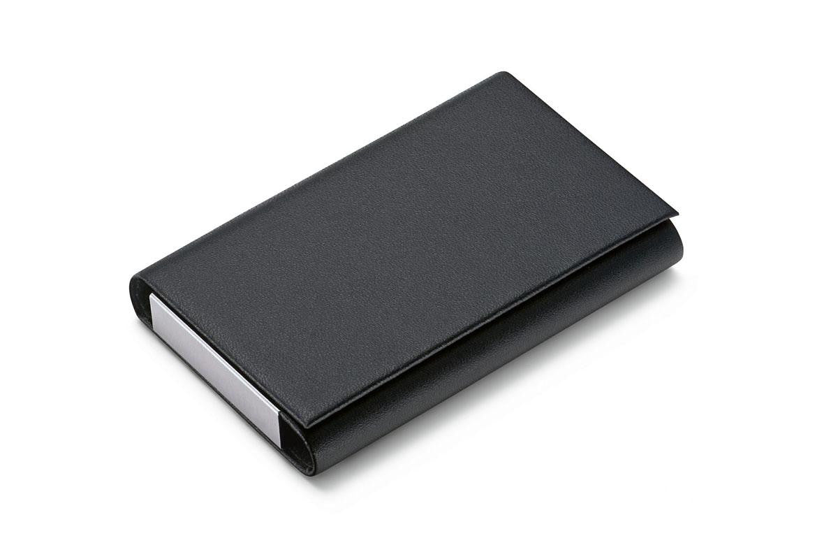 Black Flip-Top Leather Business Card Case Holder