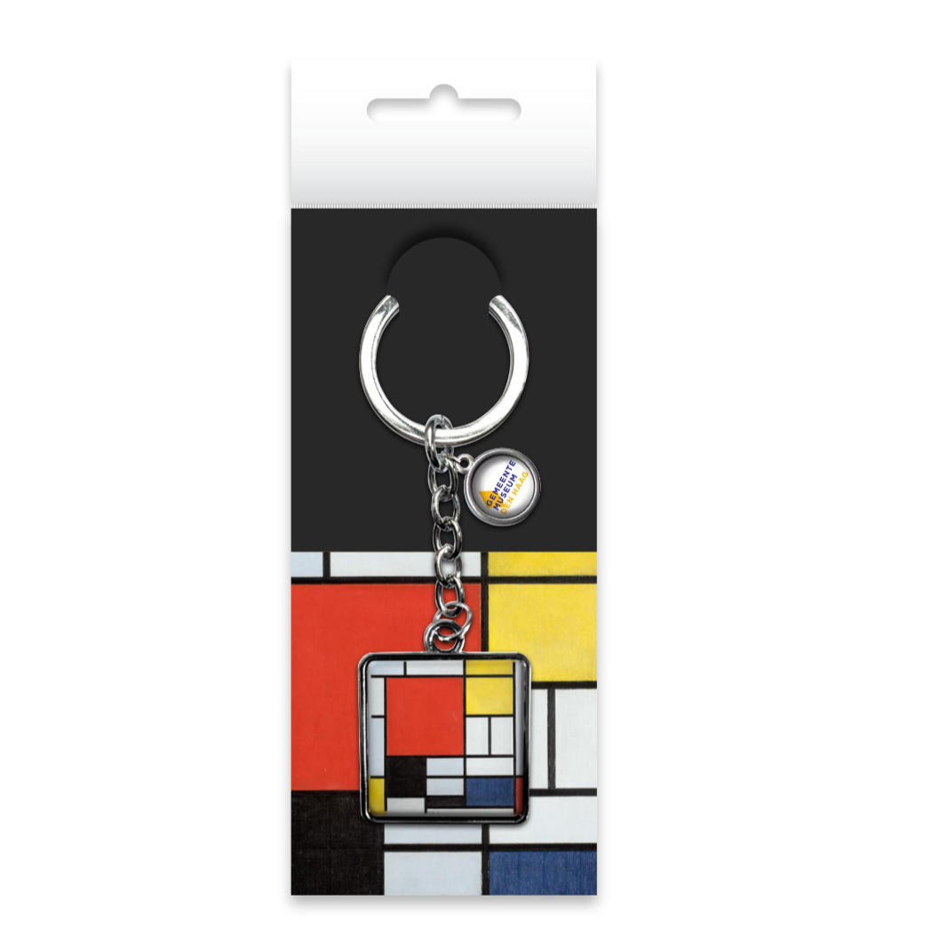 Mondrian Composition with Red, Blue, Black, Yellow Keychain