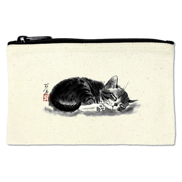 Minoru Nakahama Cat Canvas Flat Pouch