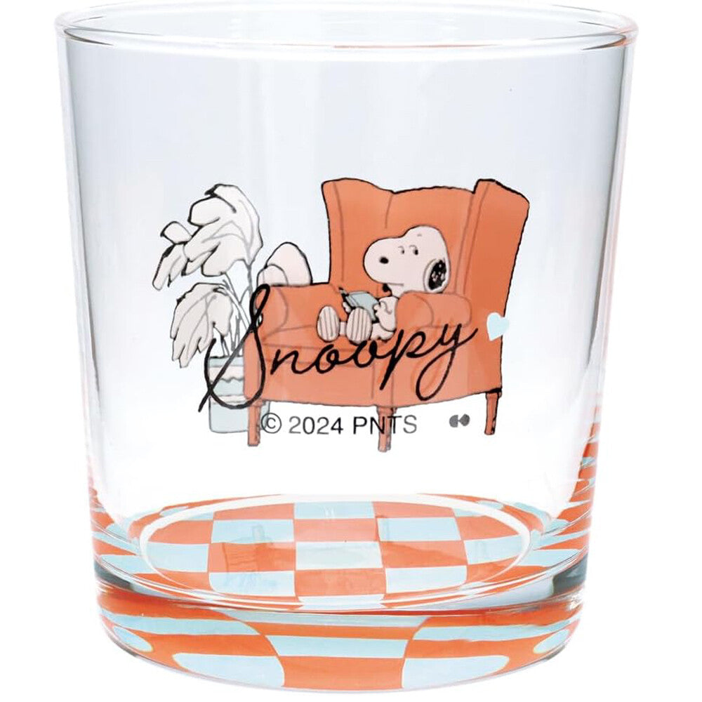 Snoopy Orange Checkers Glass Cup