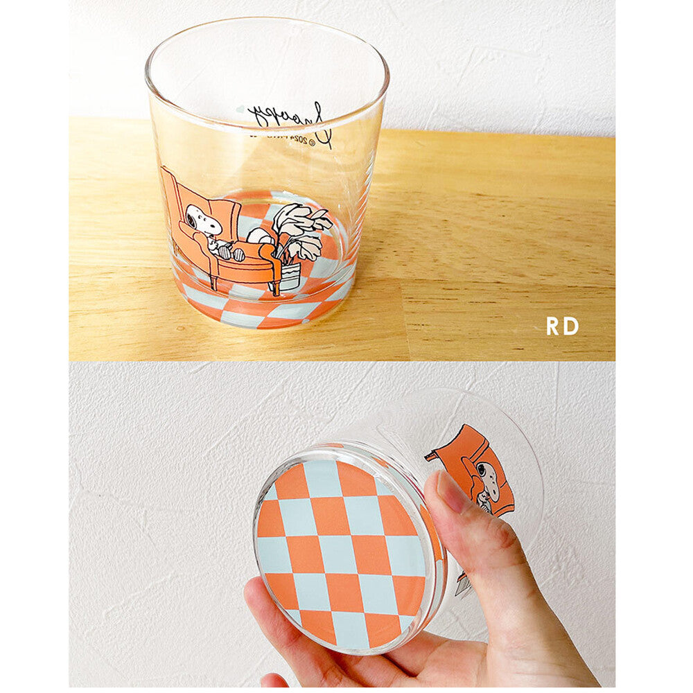 Snoopy Orange Checkers Glass Cup