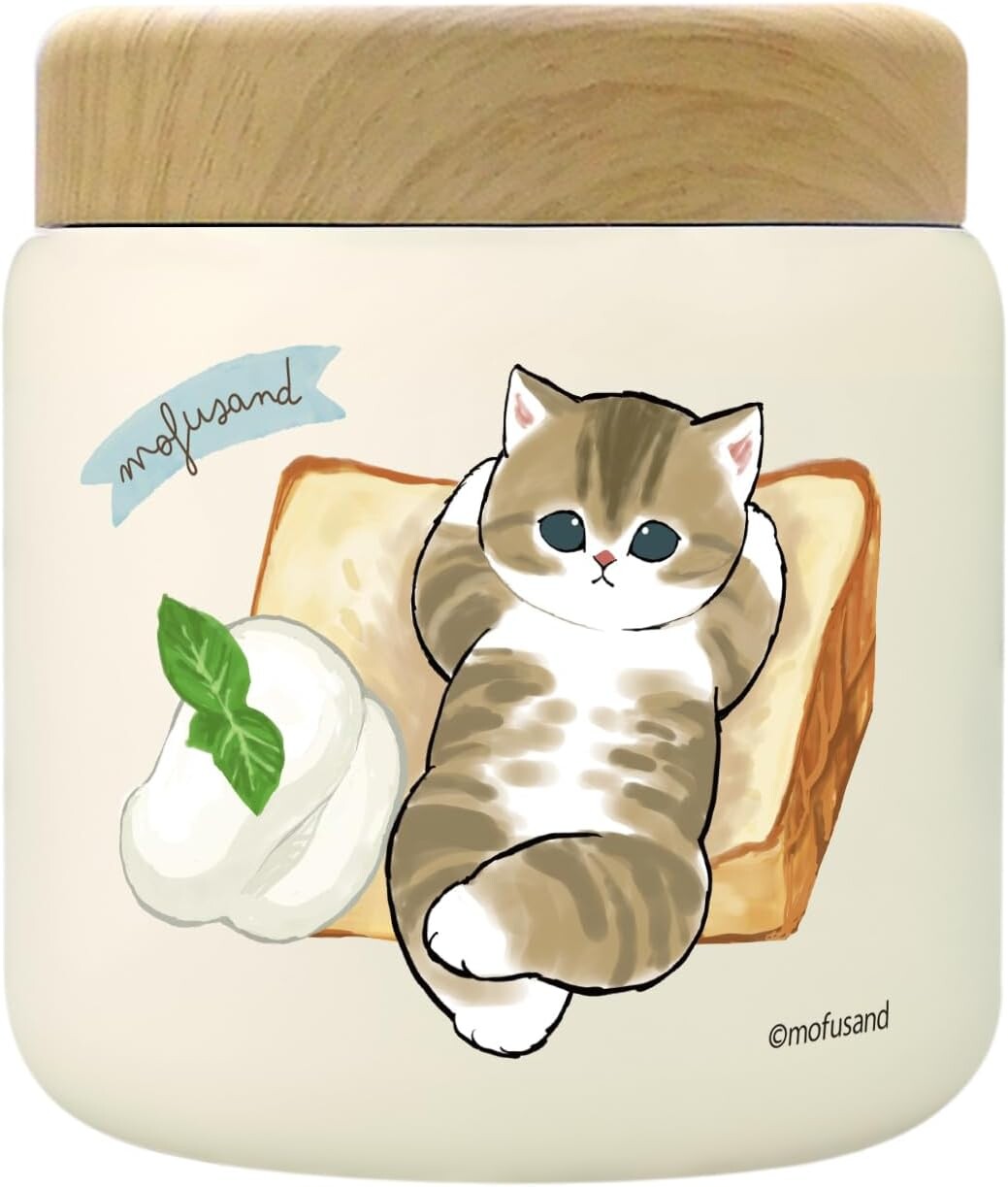 Mofusand Wooden Lid Steel Soup Mug - Bread