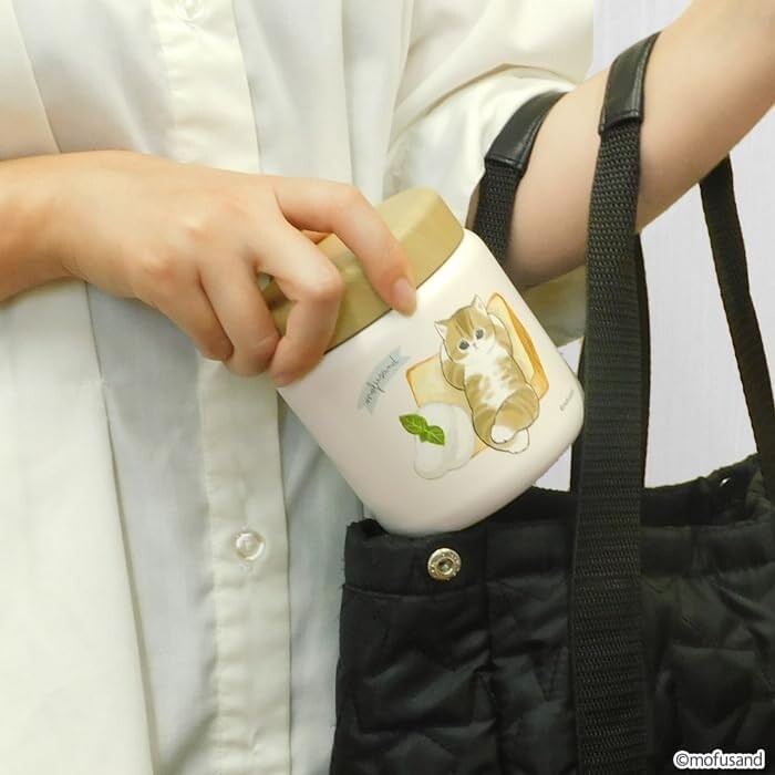 Mofusand Wooden Lid Steel Soup Mug - Bread