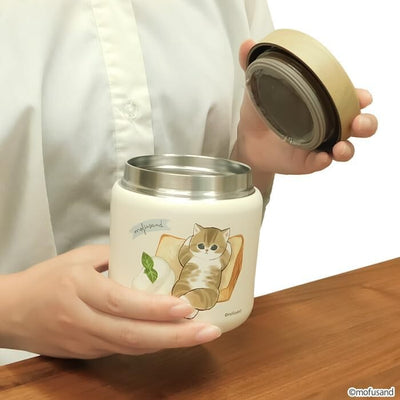 Mofusand Wooden Lid Steel Soup Mug - Bread