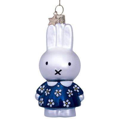 Miffy In Blue Flower Dress Glass Ornament