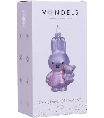 Miffy with Bear in Baby Pink Dress Glass Ornament