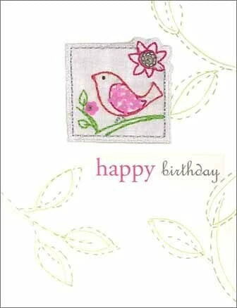 Flower & Bird Happy Birthday Card