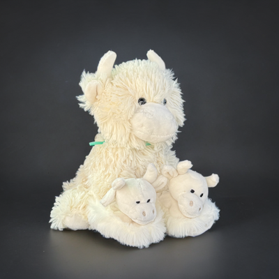 Cream Highland Cow Plush & Baby Slippers Set