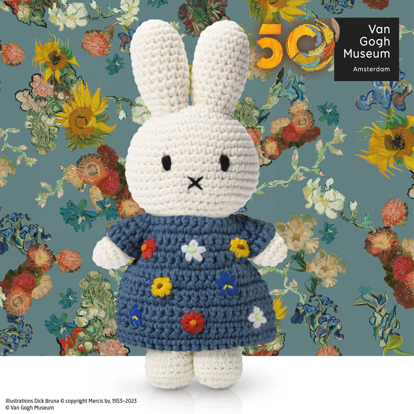 Crocheted Miffy in her Van Gogh's Flowers Dress