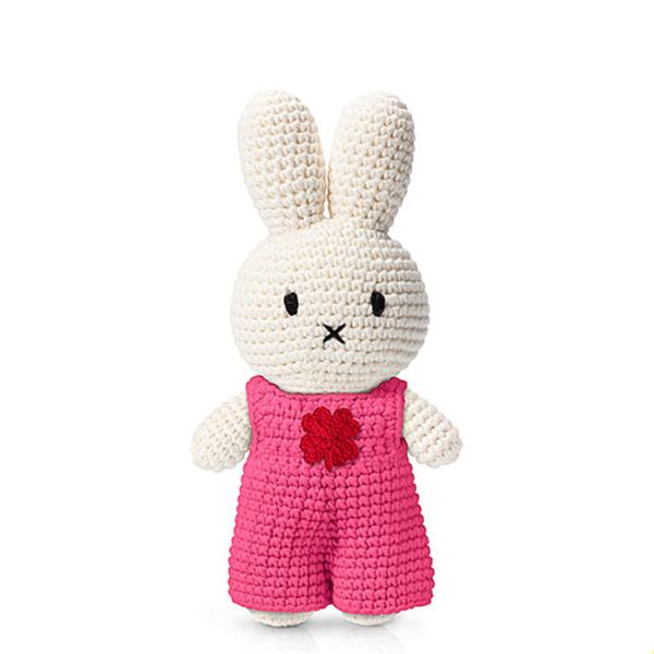 Crocheted Miffy in Pink Clover Jumpsuit