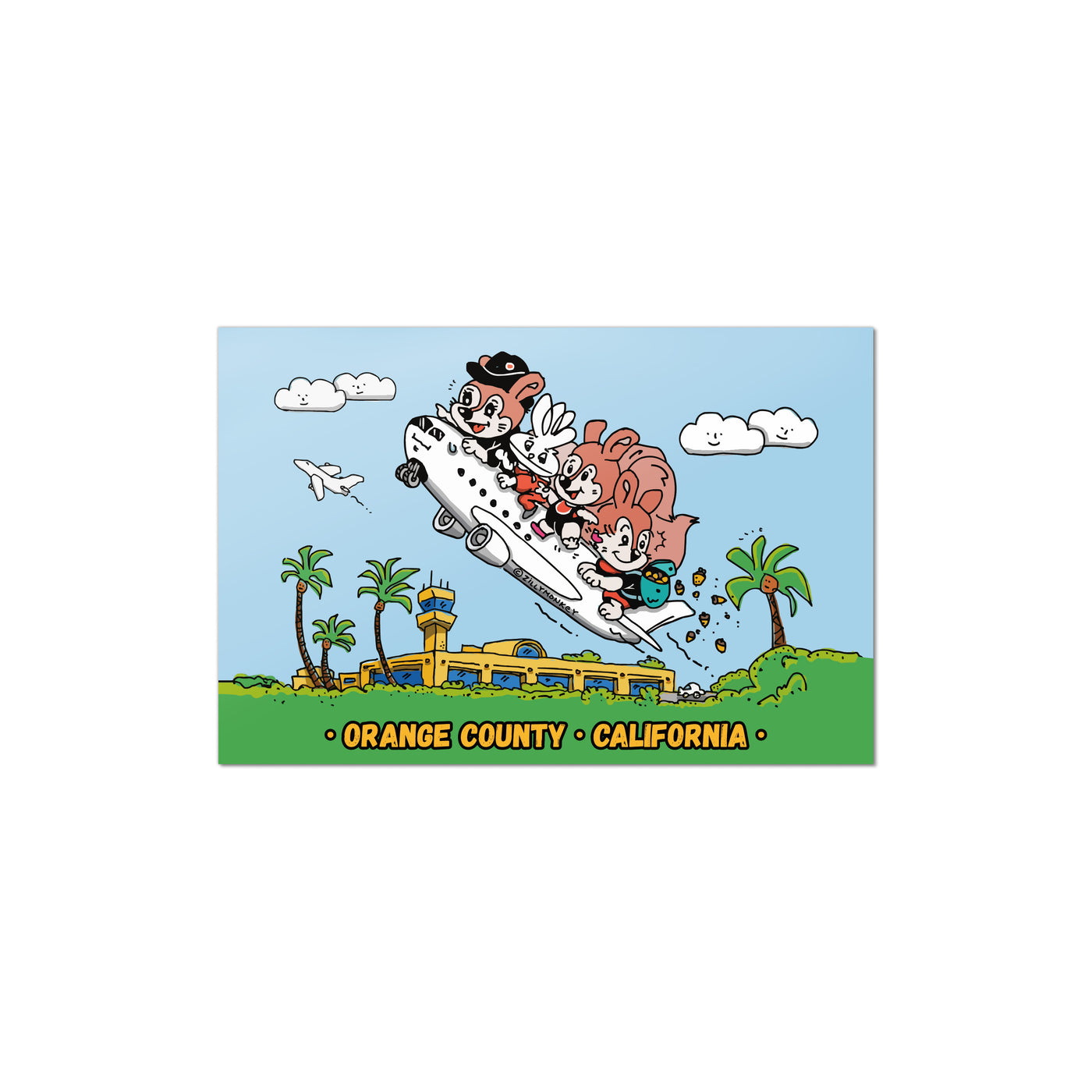 ZillyTales Postcard - Orange County Squirrel Soaring Over Airport