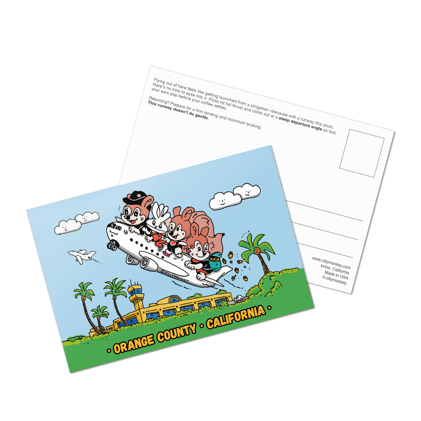 ZillyTales Postcard - Orange County Squirrel Soaring Over Airport