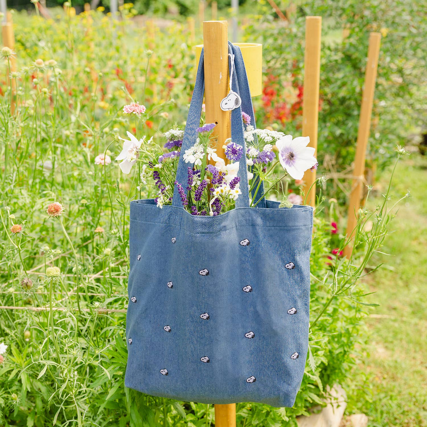 Peanuts Snoopy Embroidered Denim Tote Bag