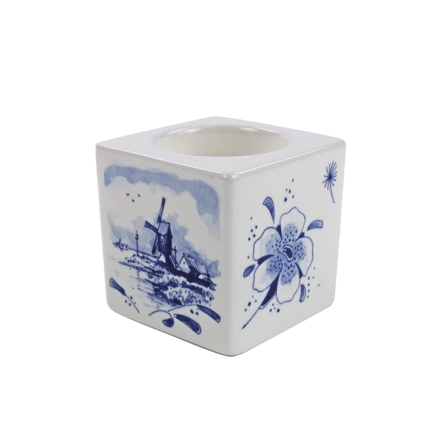 Tealight Candle Holder Cube Windmill Flower by Royal Delft