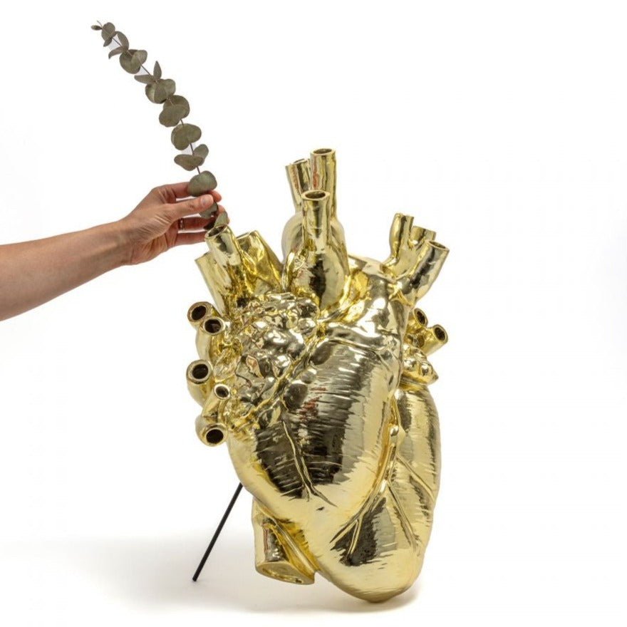 Love in Bloom Giant Gold Heart Vase by Seletti | zillymonkey