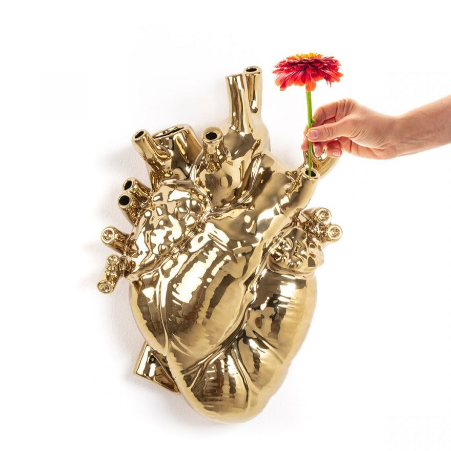 Love In Bloom Giant Gold Heart Vase by Seletti