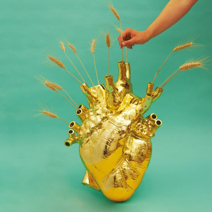 Love In Bloom Giant Gold Heart Vase by Seletti