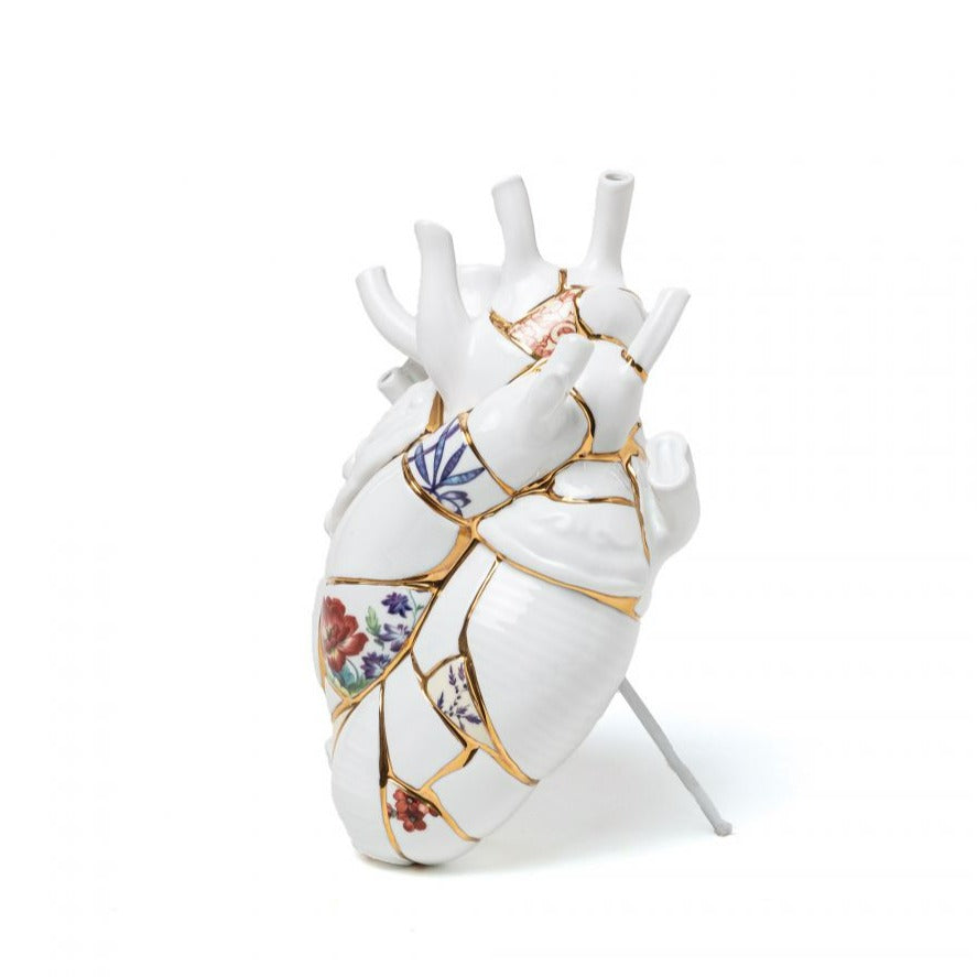 Love in Bloom Porcelain Heart Vase Kintsugi by Seletti | zillymonkey