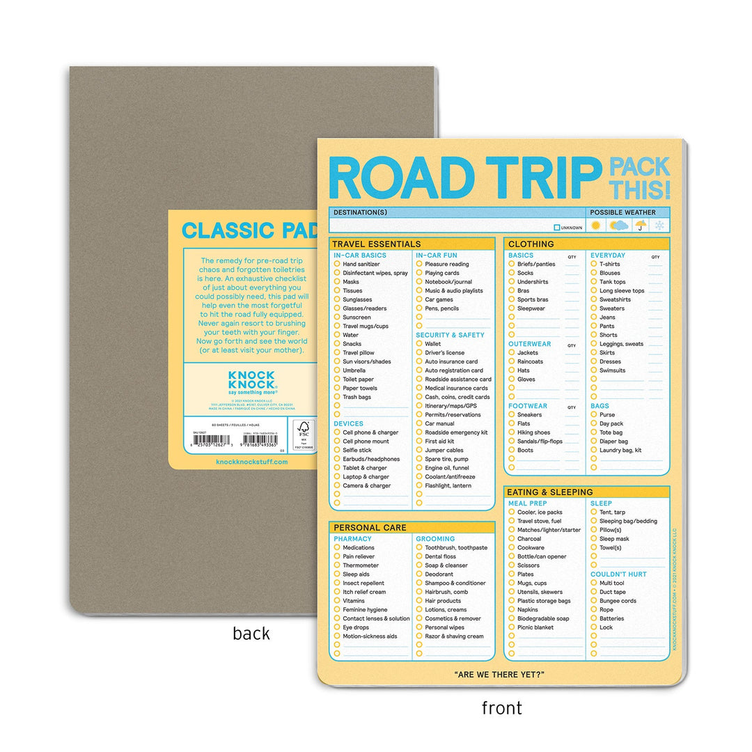 Road Trip Packing List Pad by Knock Knock | zillymonkey