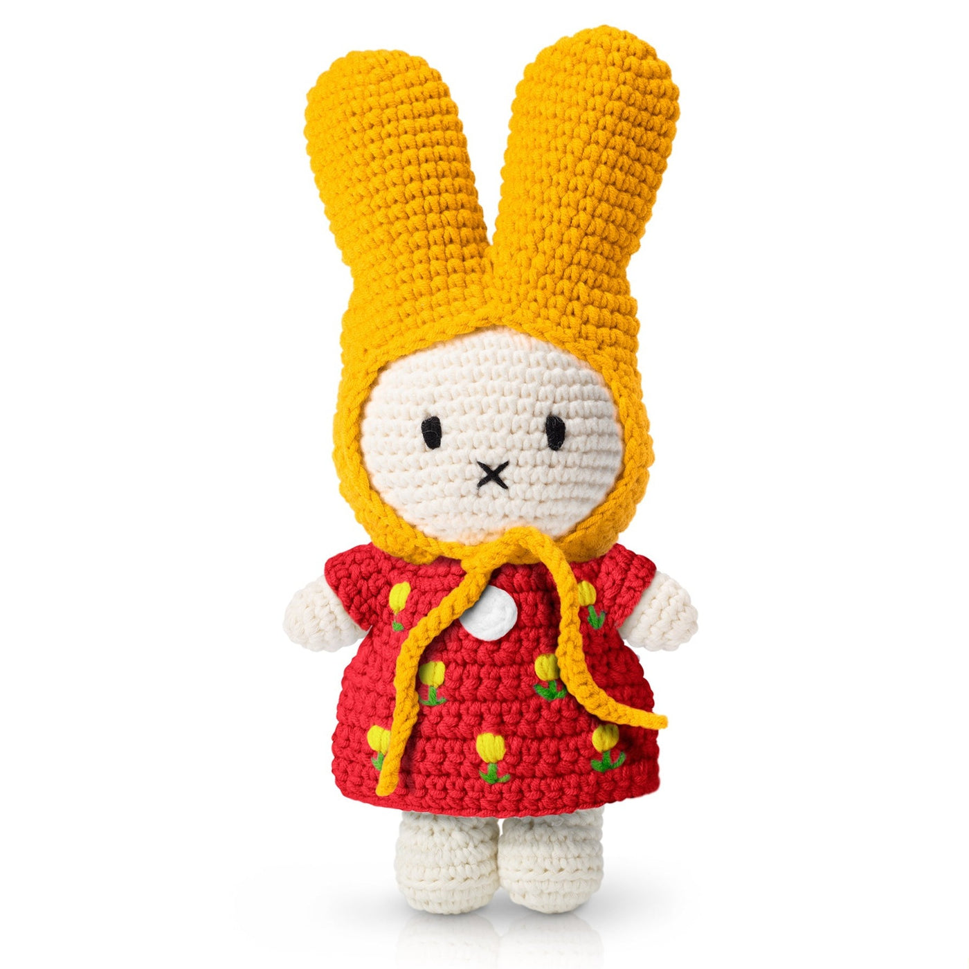 Crocheted Miffy Red Tulip Dress with Yellow Hat