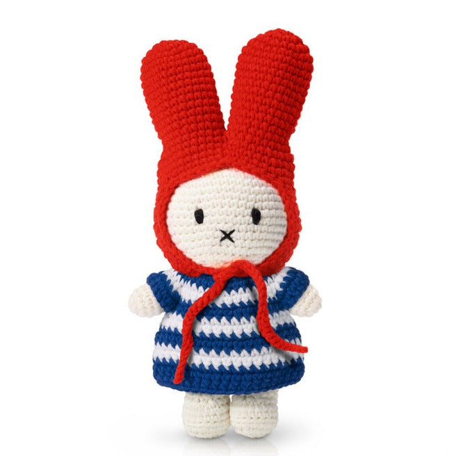 Crocheted Miffy Blue Striped Dress with Red Hat