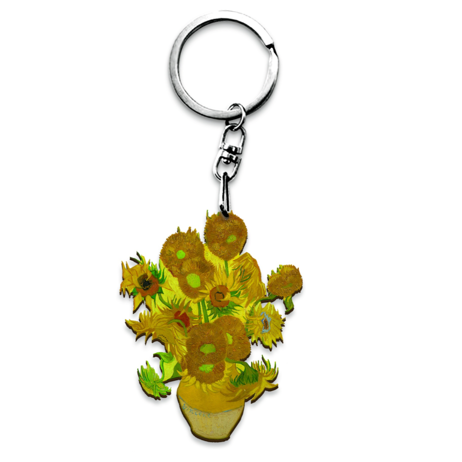 Van Gogh Sunflowers Wood Keychain