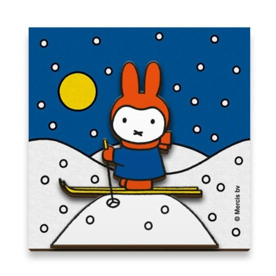 Miffy Winter Skiing Wood Magnet
