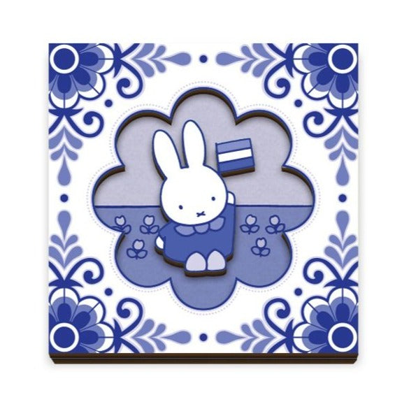 Miffy Delft Blue with Flag Wood Magnet