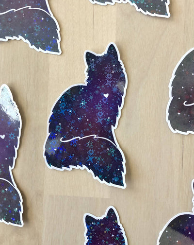 Holographic Galaxy Cat Vinyl Sticker