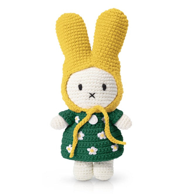 Crocheted Miffy Little Flower Dress with Green with Yellow Hat