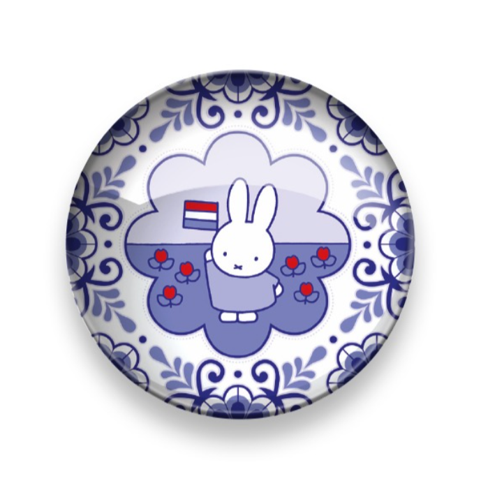 Miffy in Delft Blue with Flag Glass Magnet