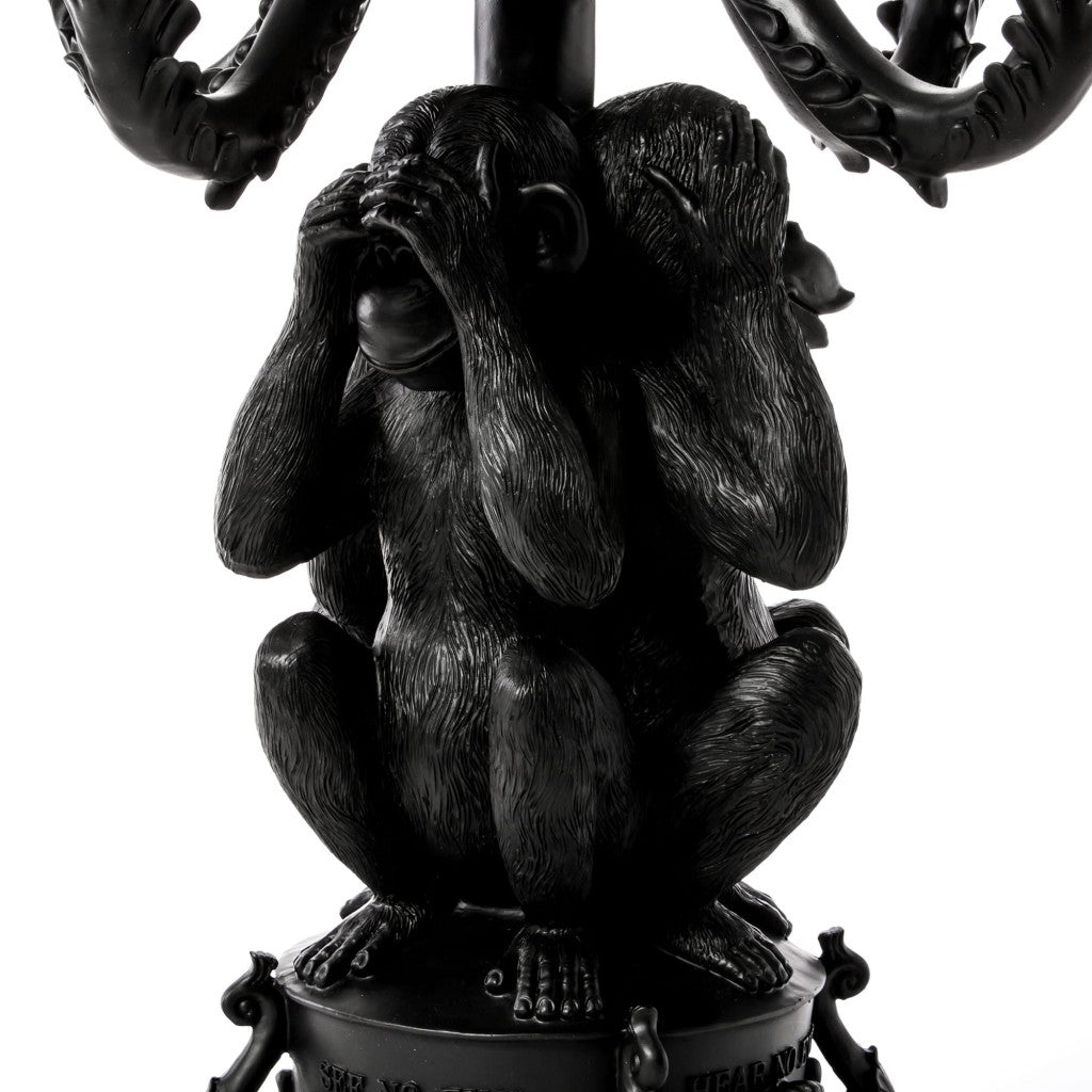 Giant Burlesque "The No Evil" 3 Monkeys Chandelier Candle Holder Black