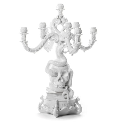 Giant Burlesque "The Life Logic" 5 Arms Skull Chandelier Candle Holder White