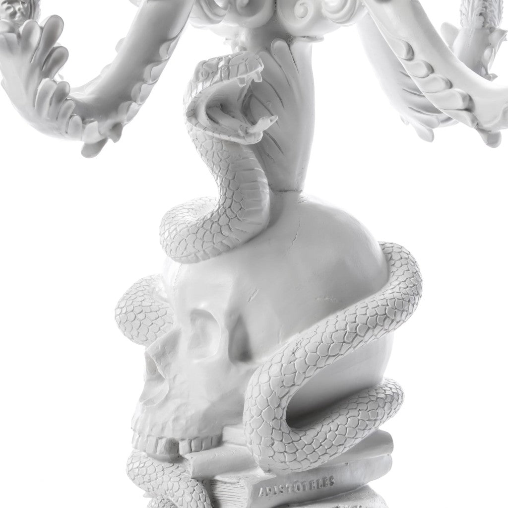 Giant Burlesque "The Life Logic" 5 Arms Skull Chandelier Candle Holder White