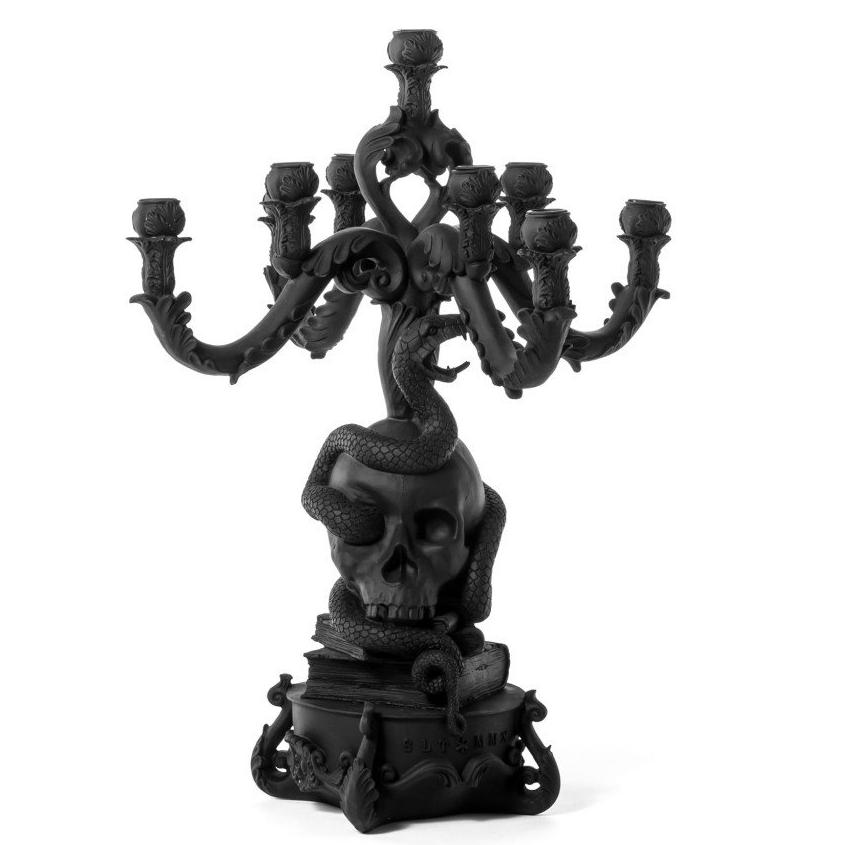 Giant Burlesque "The Life Logic" 5 Arms Skull Chandelier Candle Holder Black by Seletti