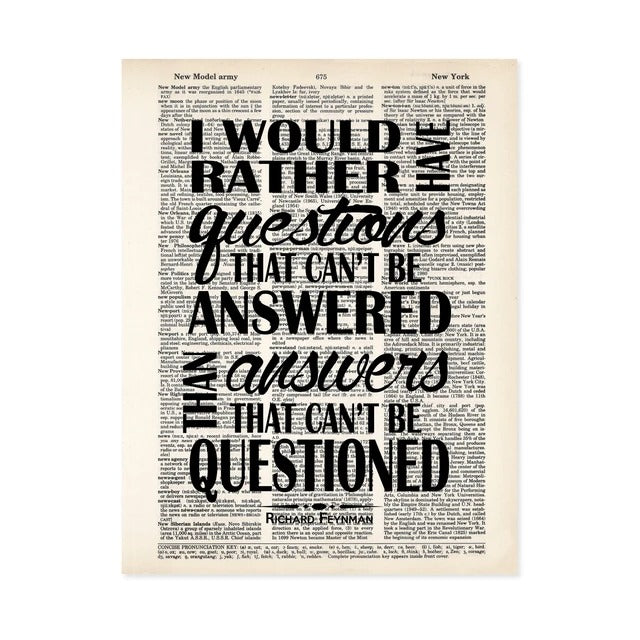 Feynman Quote - I Would Rather Have Questions Print Blue Poppy Gallery