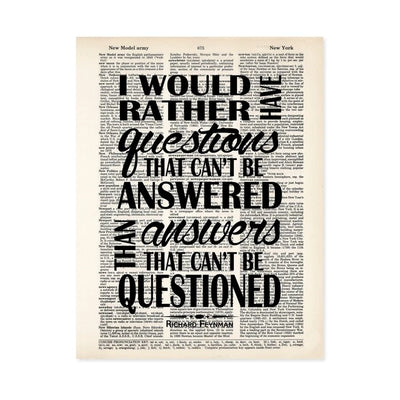 Feynman Quote - I Would Rather Have Questions Print Blue Poppy Gallery