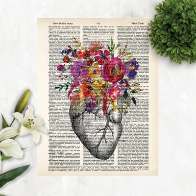 Anatomical Heart with Watercolor Flowers by Blue Poppy Gallery | zillymonkey