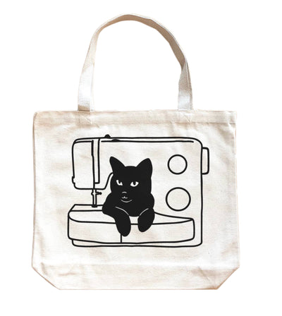 Black Cat Sewing Machine Tote Bag
