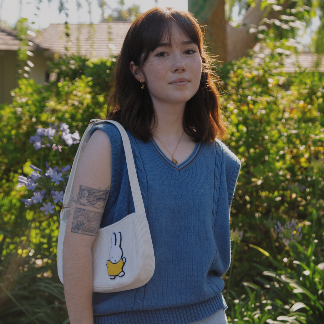 Just Peachy x Miffy White Corduroy Shoulder Bag | zillymonkey Just Peachy x Miffy White Corduroy Shoulder Bag | zillymonkey